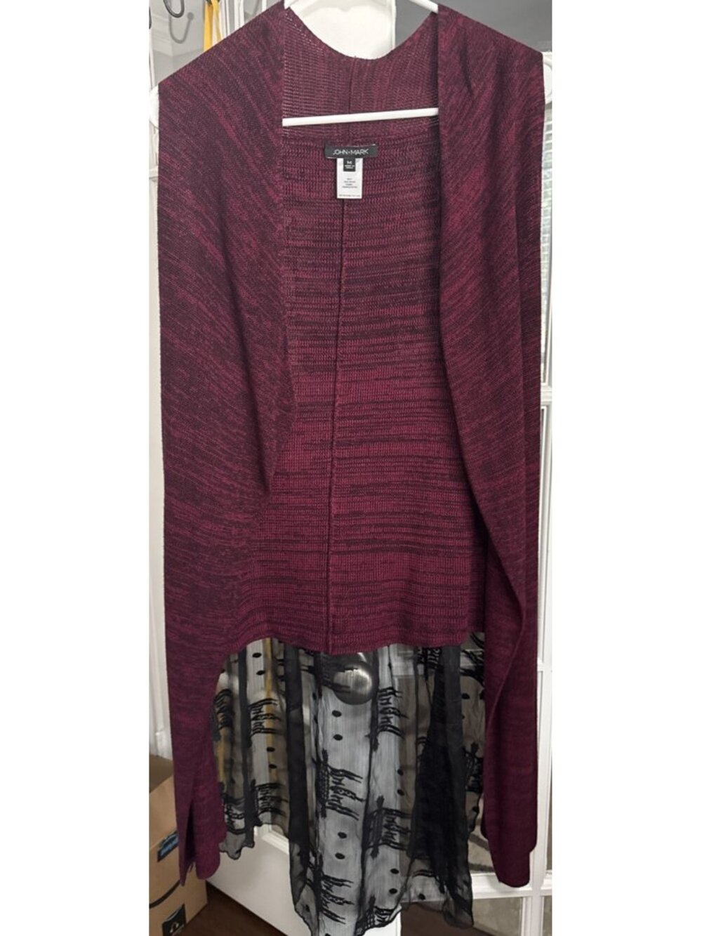 John Mark Duster Cardigan Vest Mixed Media Sleeveless Open Front Burgundy Size M